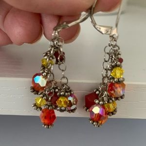 Beautiful Crystal bead earrings w silver closure and details orange,yellow,red